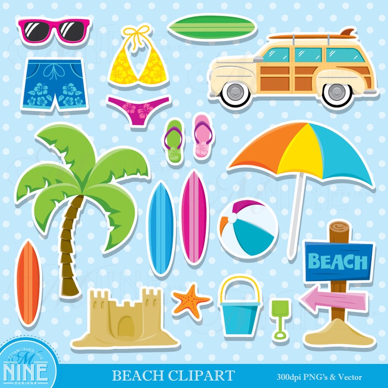 Beach Sticker Clip Art / Beach Party Clipart Downloads / Beach Etsy