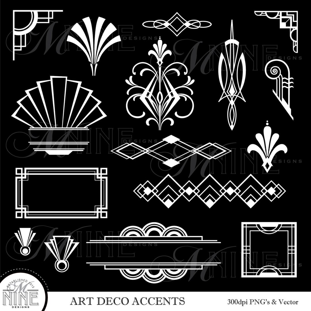 Art Deco Clip Art white ART DECO Accents Digital Clipart, Instant