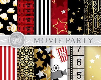 MOVIE PARTY Papier numérique Jpg Svg | Movie Night Pattern Téléchargements | Télécharger instantanément Jpeg Vector Svg | Film Digital Paper Printables MN22