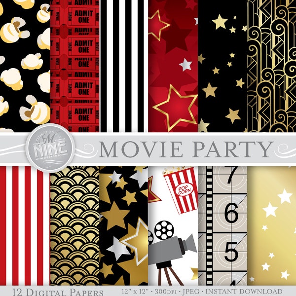 MOVIE PARTY Digitaal Papier Jpg Svg | Movie Night Pattern Downloads | Download direct Jpeg Vector Svg | Film Digitaal Papier Printables MN22