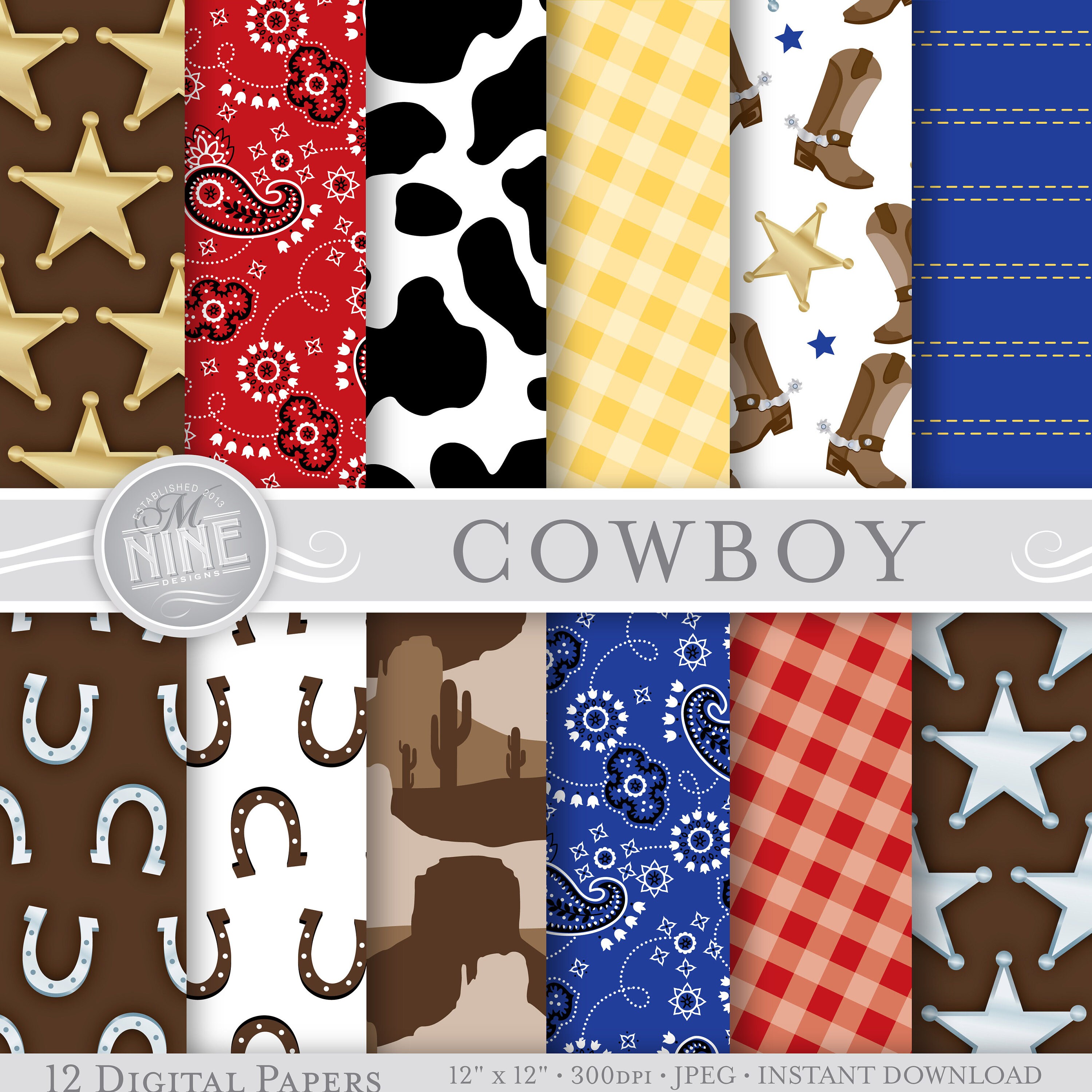 COWBOY Papel digital Cowboy Patterns Print Western Party Etsy