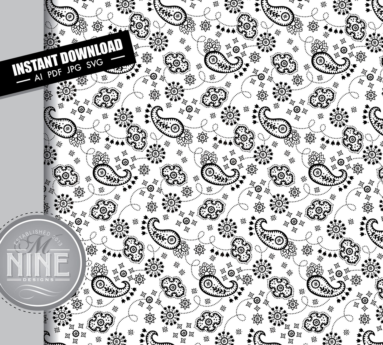 Black and White Bandana Pattern Bandana Svg Pdf Jpg Vector Etsy