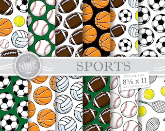 SPORTS Digital Paper | Sports Printables | Digital Downloads | 8 1/2 x 11 Sports Party Scrapbook Paper Patterns | DIY Craft Printables