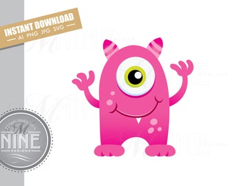 Pink Monster Clip Art Downloads | Vector Valentines Monster Ai Png Jpg Svg Pdf Clipart | Pink Monster Instant Digital Download M40