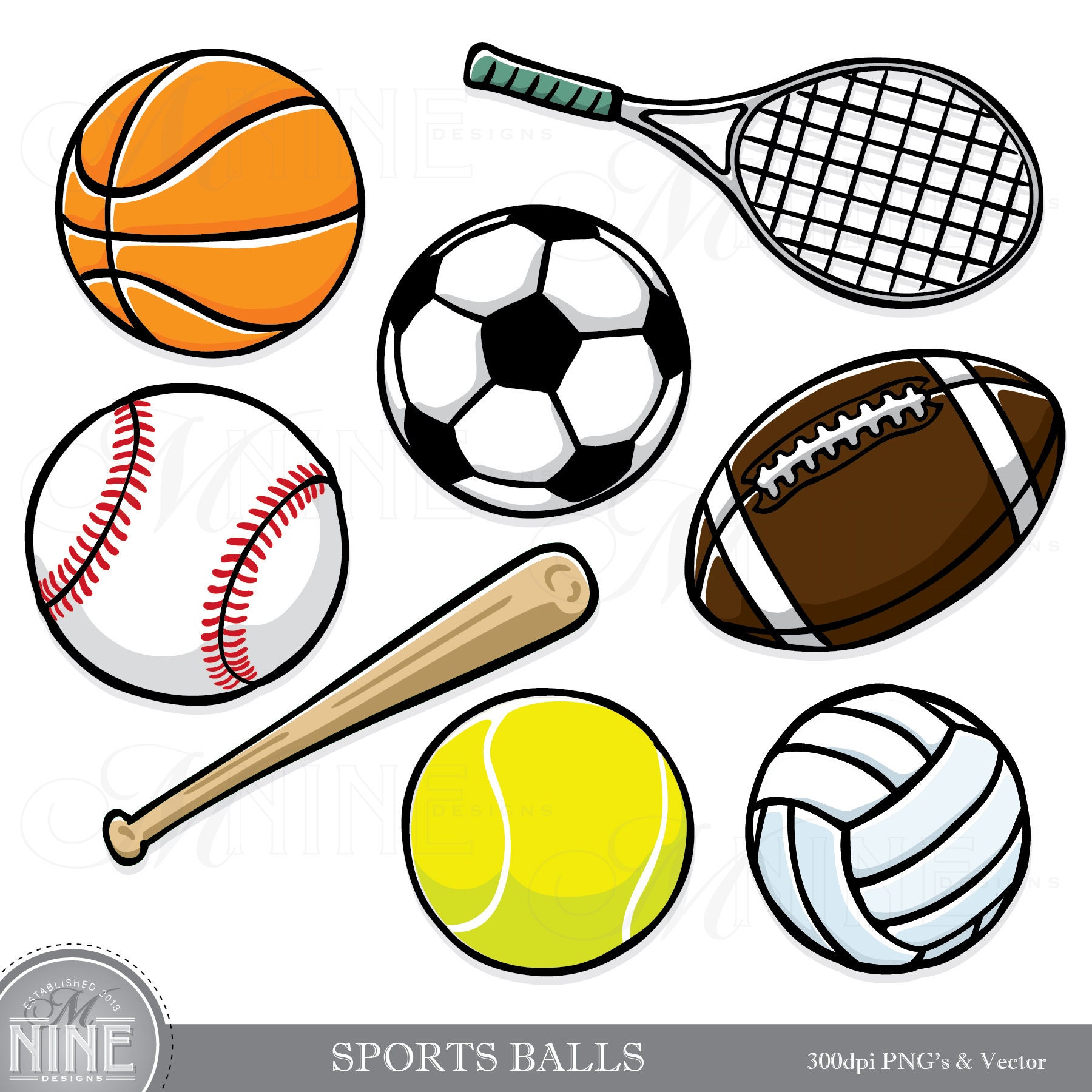 Sports Balls Clip Art Sports Clip Art Downloads Scrapbook Etsy Singapore