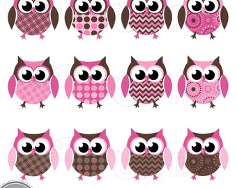 OWL Clip Art: "PINK - BROWN Owls" Clipart, Owl Clipart Vector Art, Télécharger instantané