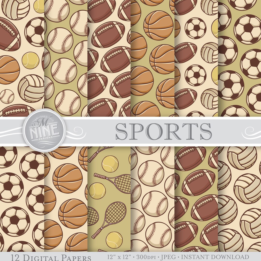 Retro SPORTS Digital Paper Vintage Sports Printables Digital Downloads ...