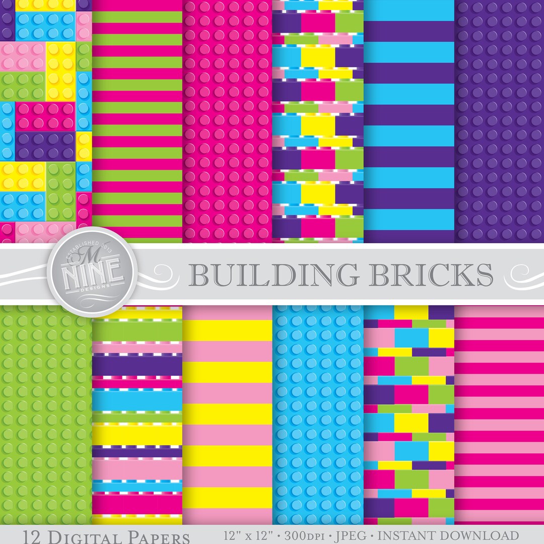 BUILDING BRICKS Digital Paper / Girls Building Bricks Patterns / Kids