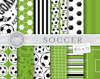 SOCCER Digital Paper / Soccer Printables / 8 1/2 x 11 Soccer Patterns, Sports Theme, Soccer Downloads, DIY Soccer Party Paper