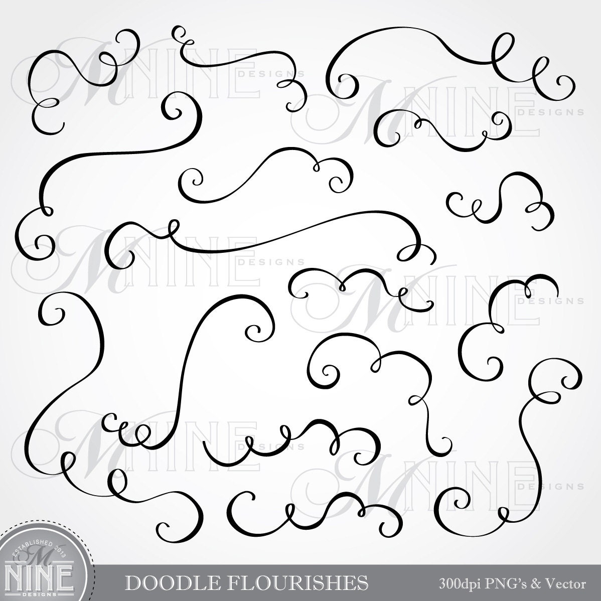 DOODLE FLOURISH Clip Art Flourish Design Elements Hand Drawn Etsy