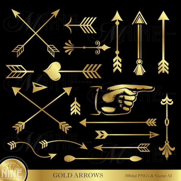 Gold ARROWS Clipart | Gold Vector Arrows Clip Art | Gold Arrow Clipart Downloads | Pointing Finger Clipart | Arrow Accents