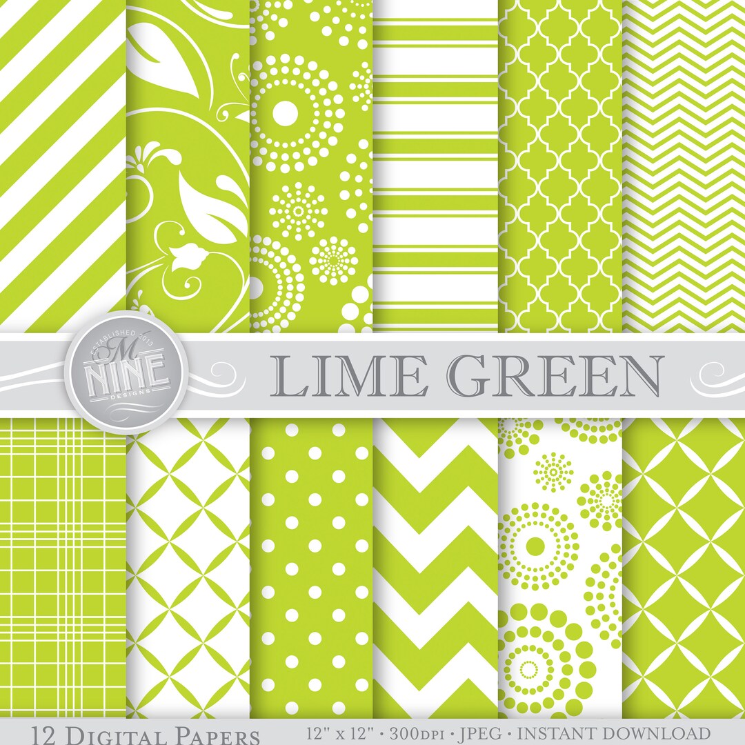 LIME GREEN Digital Paper / Printable Patterns / Seamless Patterns ...
