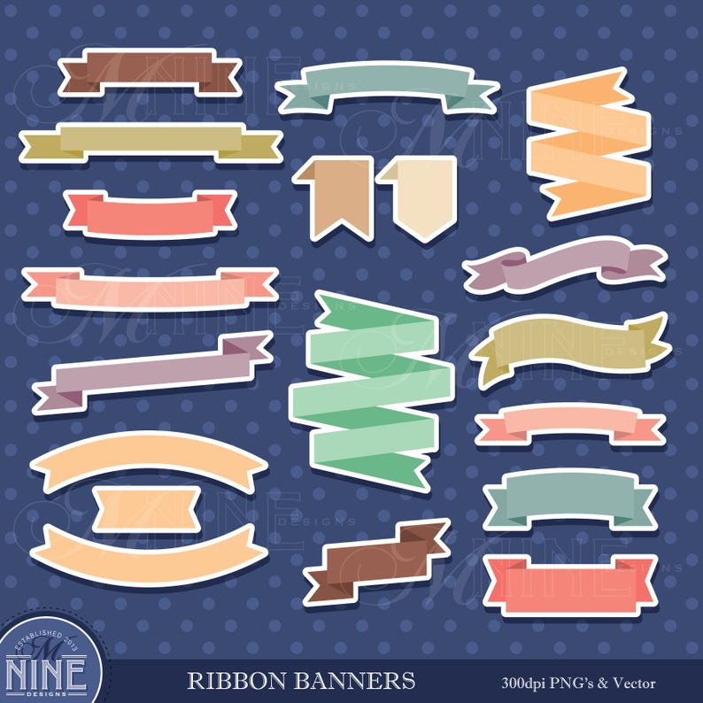 RIBBON BANNERS SVG Clip Art / Ribbon Banner Clipart Downloads - Etsy