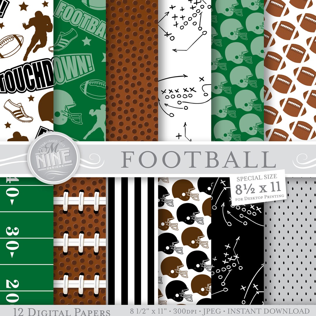 FOOTBALL Digital Paper / Football Party Printable Art / 8 1/2 X 11 Football Theme Patterns