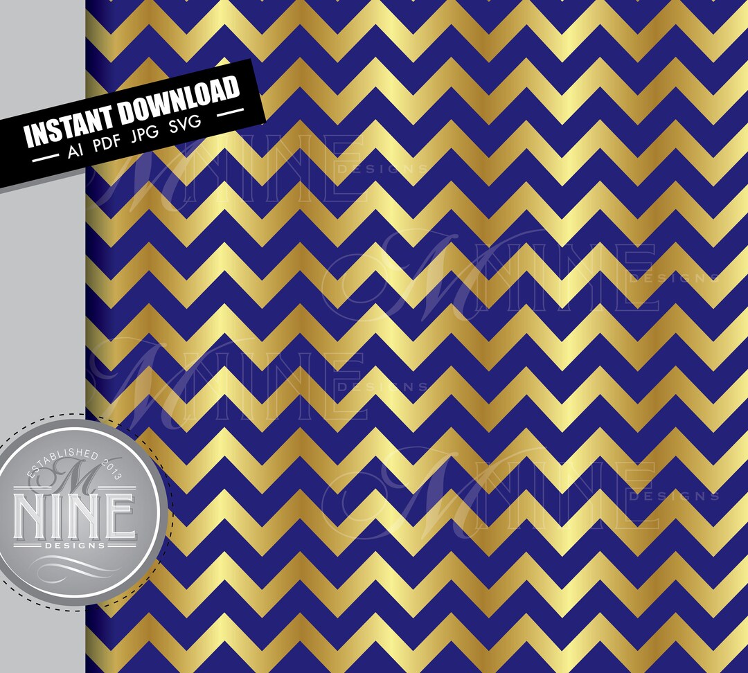 Navy and Gold Chevron Pattern SVG Cut File Seamless Repeatable Chevron