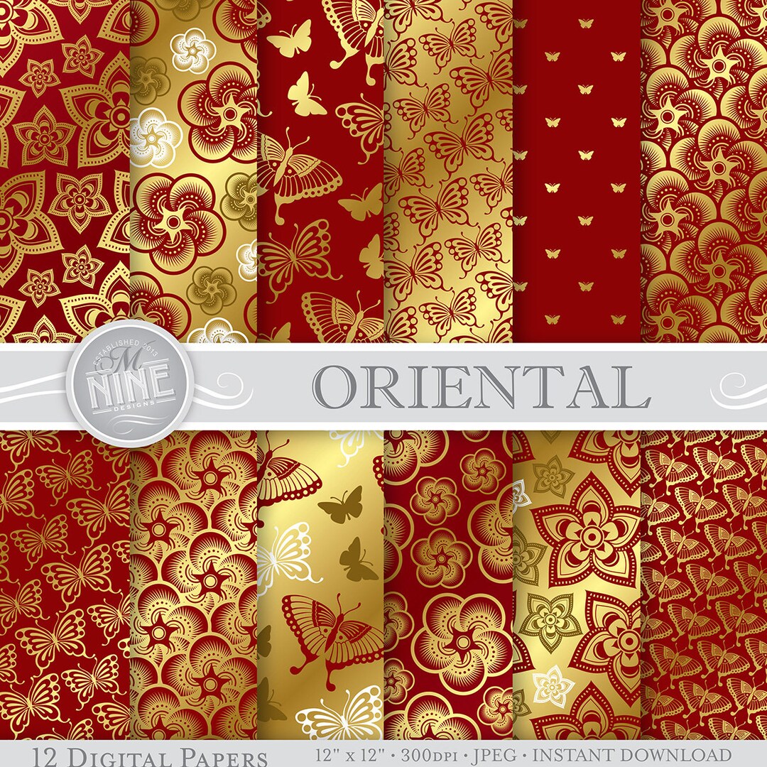 Oriental Butterflies Digital Paper, Asian Pattern Download, Jpg ...