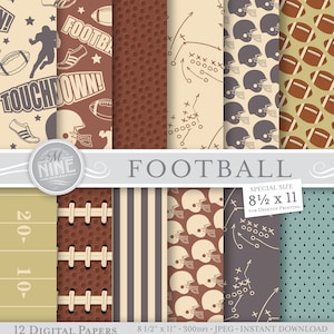 VINTAGE FOOTBALL Digital Paper / Football Party Printables / 8 1/2 x 11 Football Patterns, Sports Theme Party, Football Downloads, DIY Party