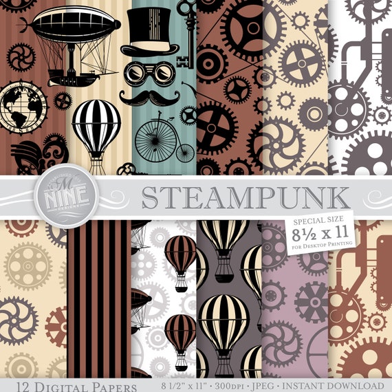 Steampunk Printable Papers Scrapbook Digital Paper Kit Steampunk Gears ...