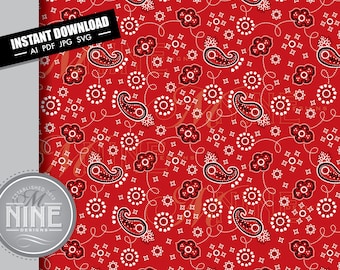 Red Bandana Pattern | Seamless Red Bandana Downloads | Vector Red Bandana Digital Paper Printable Downloads MP49