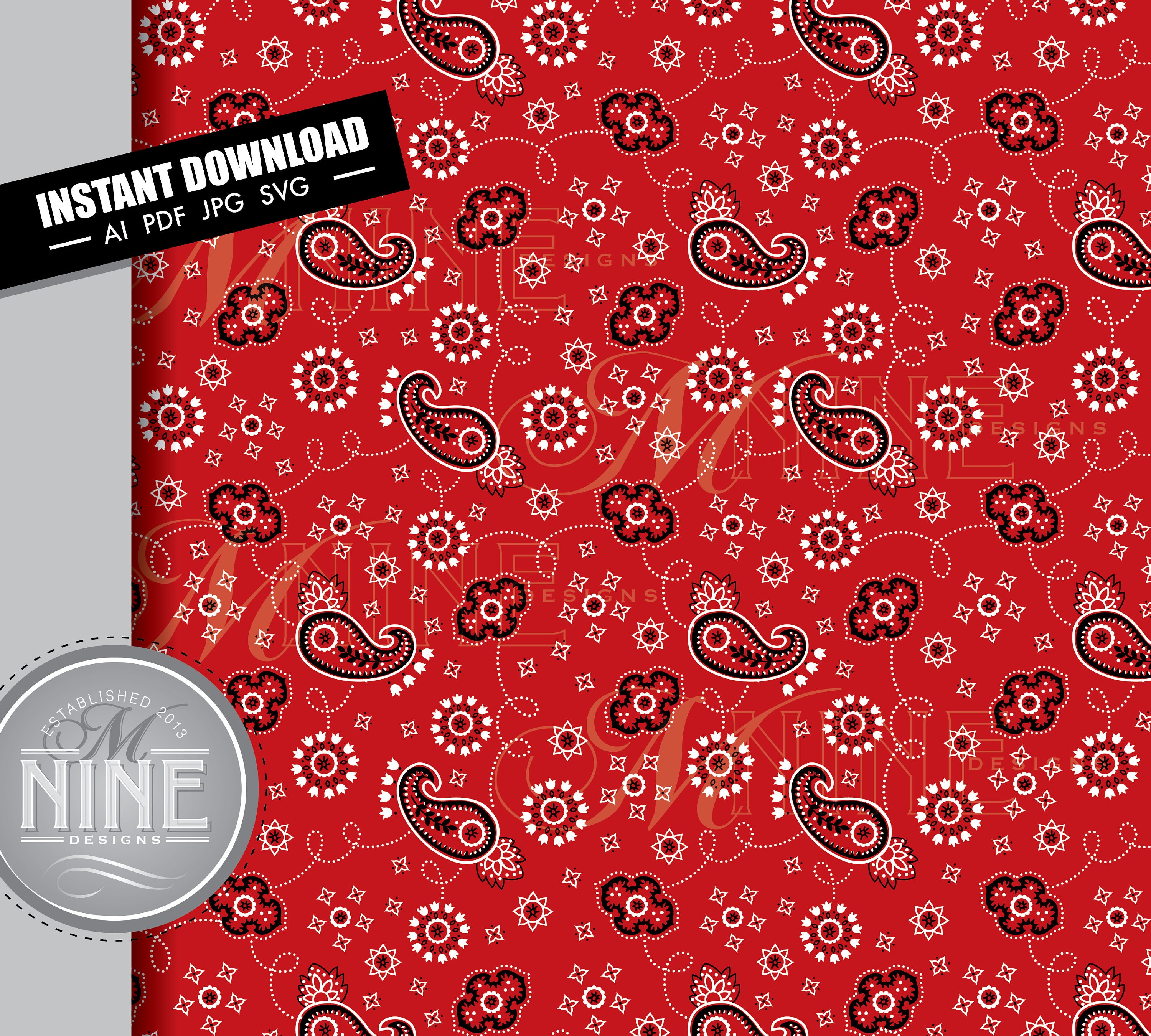 Red Bandana Pattern Seamless Red Bandana Downloads Vector Etsy