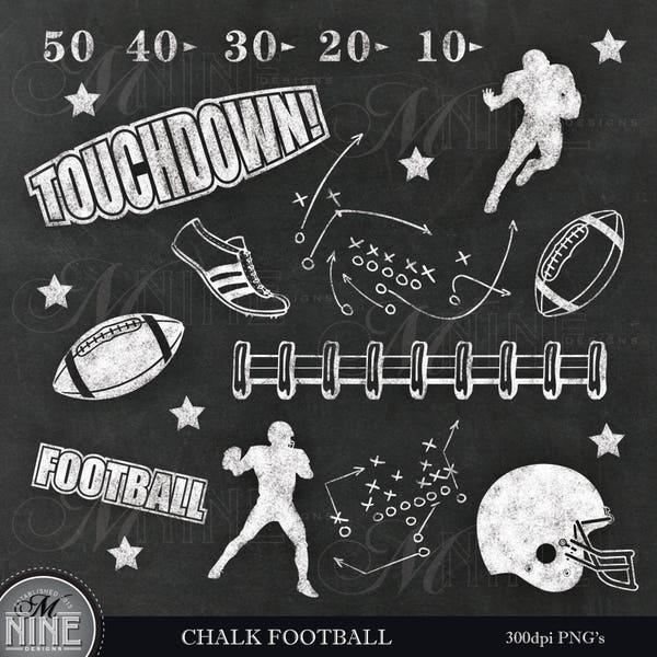 Chalk FOOTBALL Clip Art / Chalkboard Football Clipart / Football Chalk Downloads, Chalk Scrapbook Sports Clip Art