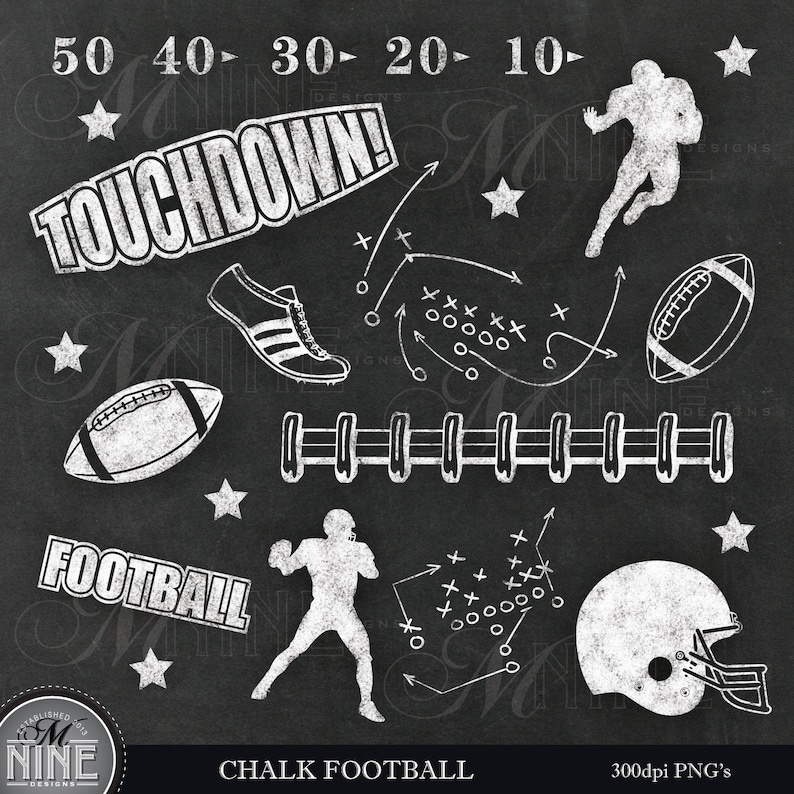 Chalk FOOTBALL Clip Art / Chalkboard Football Clipart / Football Chalk Downloads, Chalk Scrapbook Sports Clip Art image 1