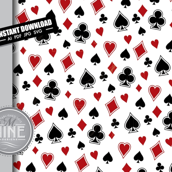 Playing Card Suits Pattern Digital Paper | Playing Card Suits Svg Cut File Pdf Jpg Vector AI Download | Playing Card Suits Download MP89