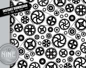 Gears Pattern Digital Paper | Steam Punk Gears Svg Cut File Pdf Jpg Vector AI Download | Steampunk Gears Download MP87