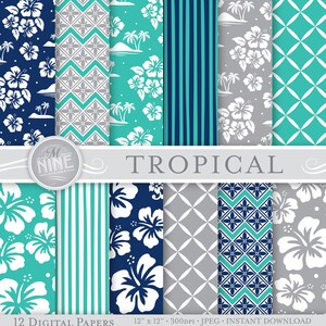 TROPICAL Digital Paper / Cool Blue TROPICAL Patterns / - Etsy