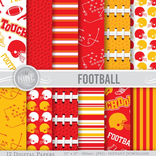 Football Digital Paper | Papier numérique de football transparent | Modèles de football imprimables Télécharger | Chiefs Red Yellow Football Téléchargements DP27