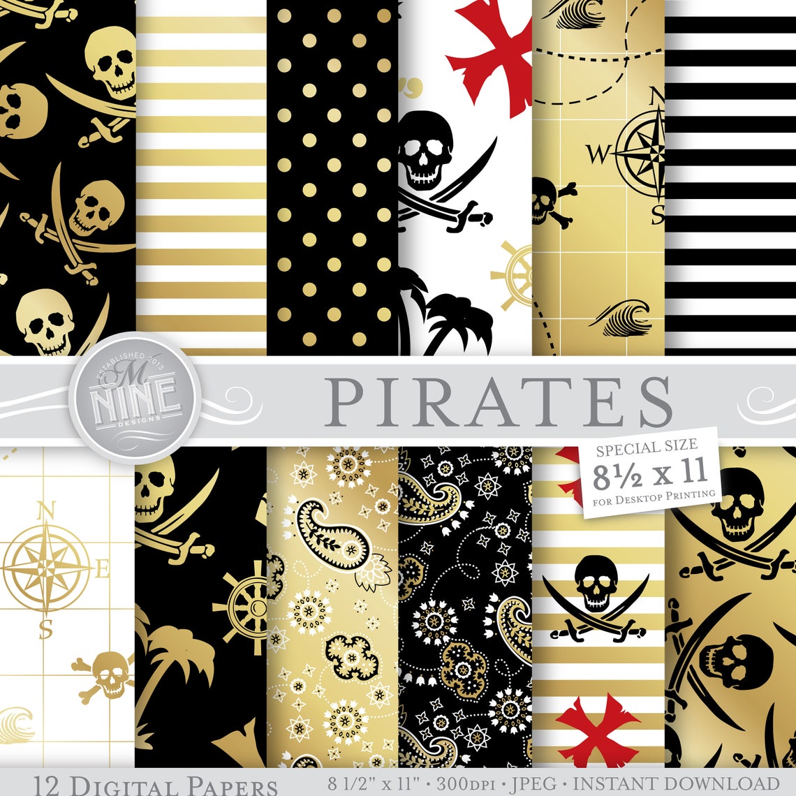 GOLD PIRATES Digital Paper / PIRATE Party Printables / 8 1/2 X - Etsy