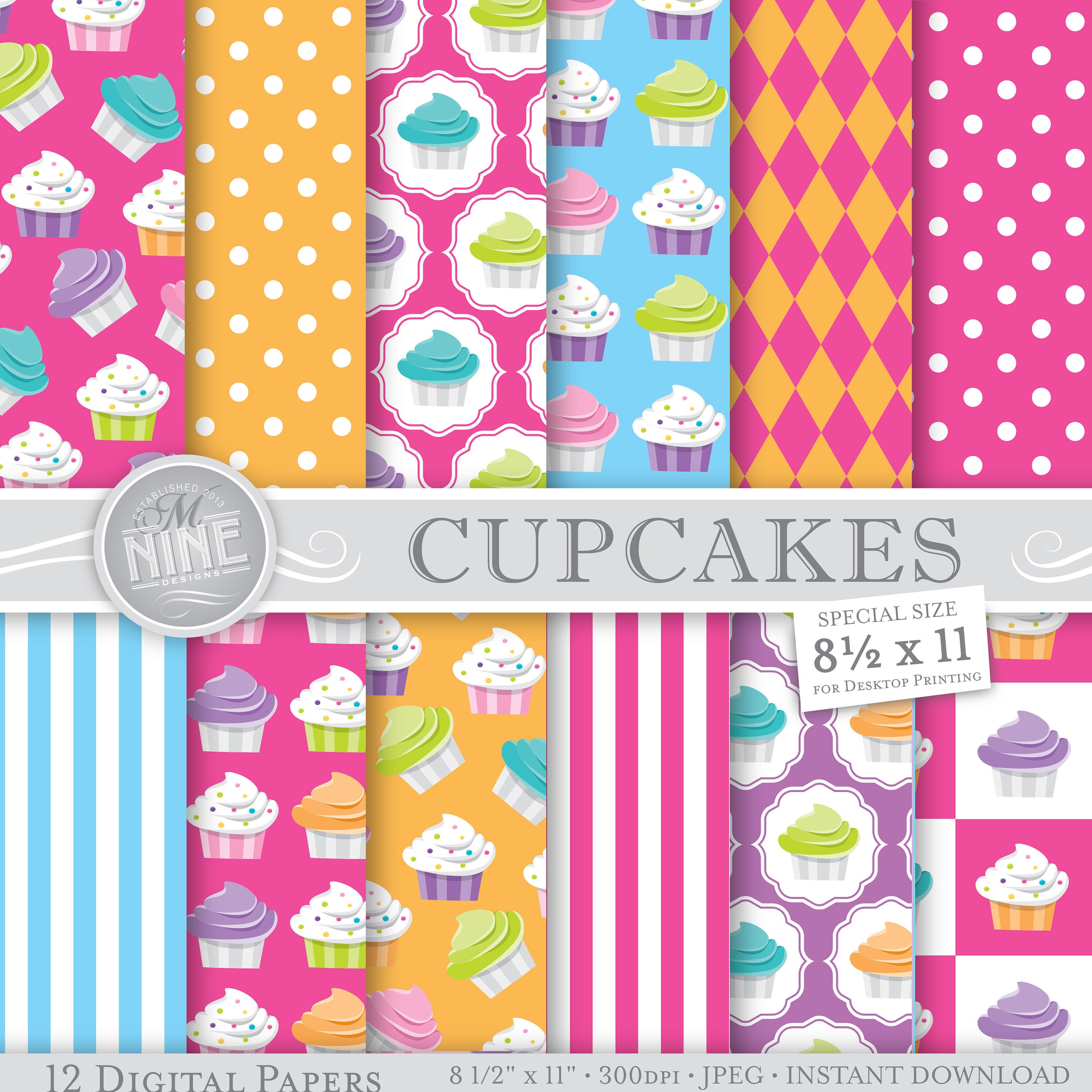 CUPCAKES Digital Paper / Cupcake Printables / 8 1/2 x 11 | Etsy