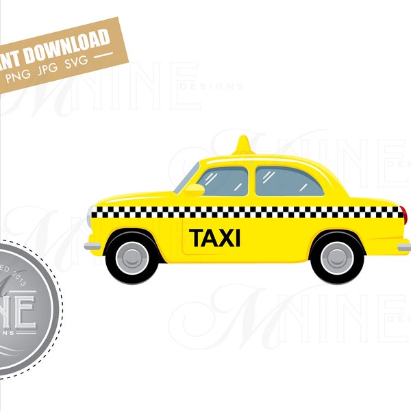 Taxi Clip Art Downloads | Vector Taxi Ai Png Jpg Svg Pdf Clipart | Taxi Cab Instant Digital Download M66