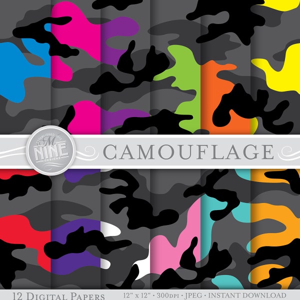CAMOUFLAGE Digitaal Papier Jpg Svg | NEON CAMOUFLAGE Patroon | Camouflage Achtergronden Afdrukbaar Plakboek Papier MN14
