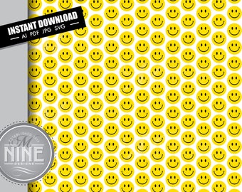 Smiley Face Pattern | Seamless Repeatable Smiley Faces Svg Pdf Jpg Vector AI Download | Happy Faces Digital Paper Downloads MP54