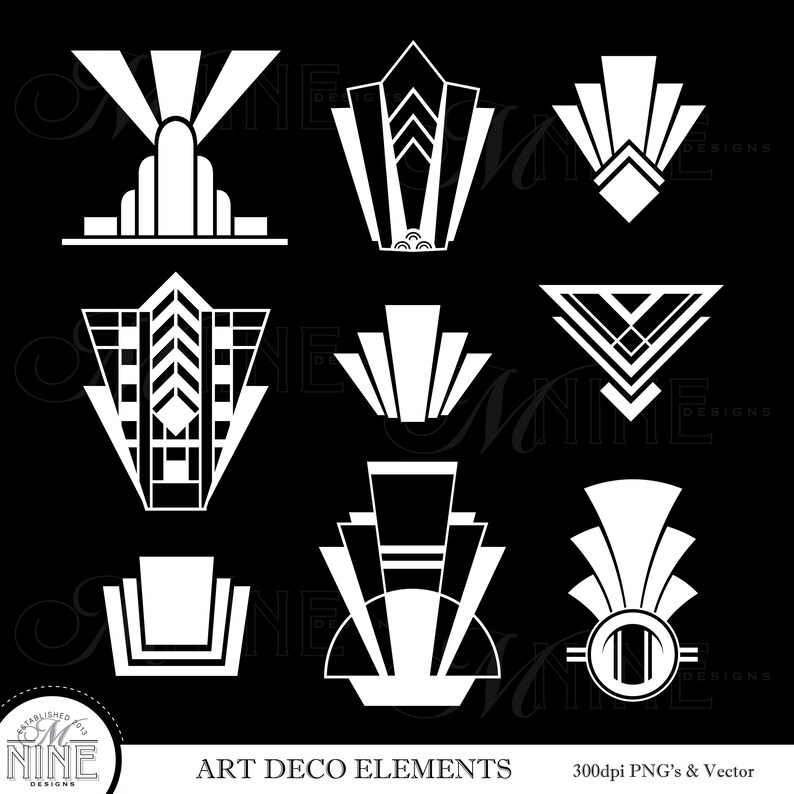 White Art Deco Clip Art Chalkboard Art Deco Elements Clipart Etsy