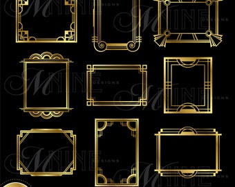 Gold ART DECO Frame Clip Art: Art Deco Frames Design Elements Deco Borders Clipart, Instant Download Vector AI Png Svg Clipart