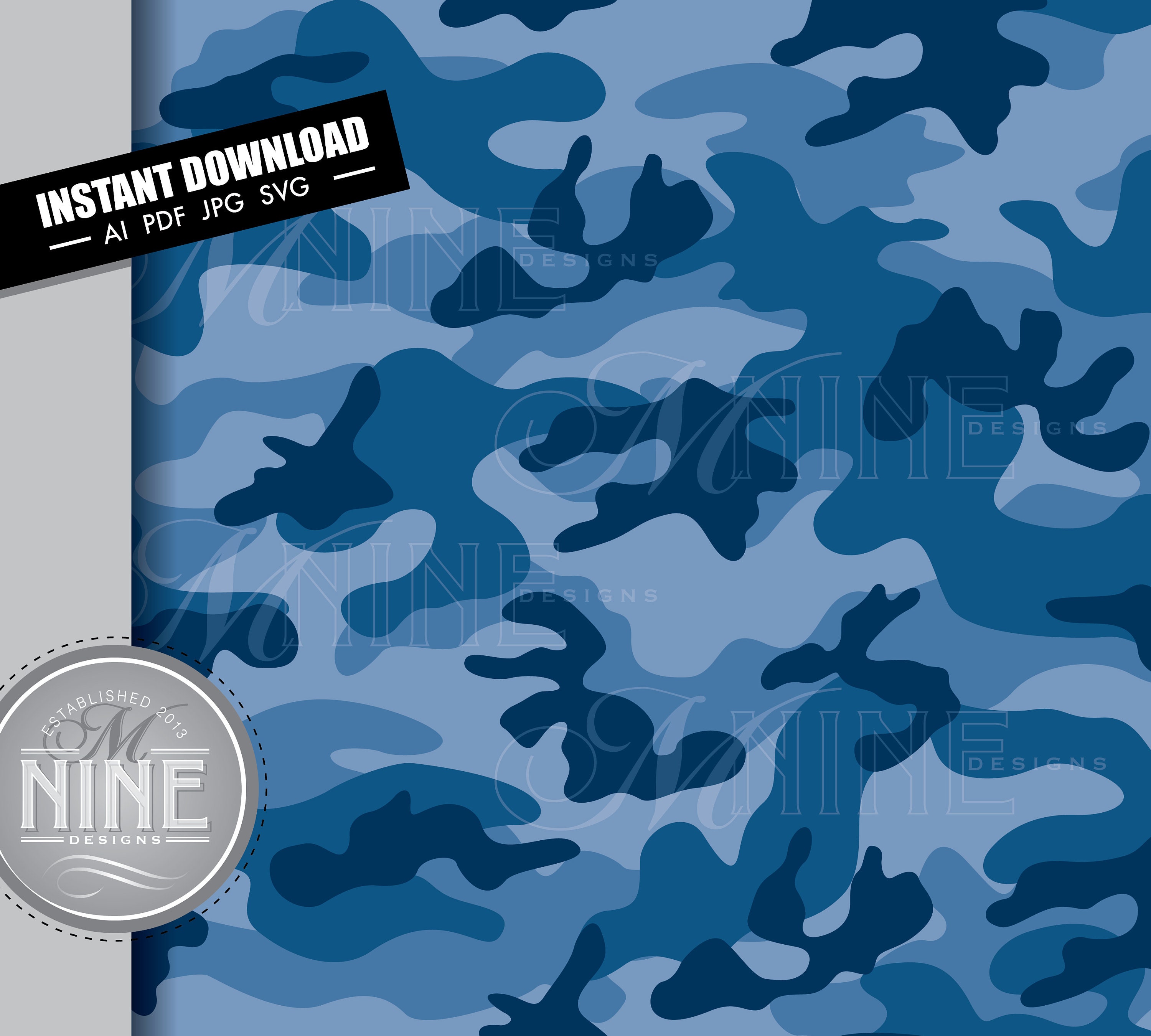 Navy Blue Camouflage Pattern Seamless Repeatable Camouflage Svg Pdf Jpg  Vector AI Download Camouflage Digital Paper Downloads MP27 