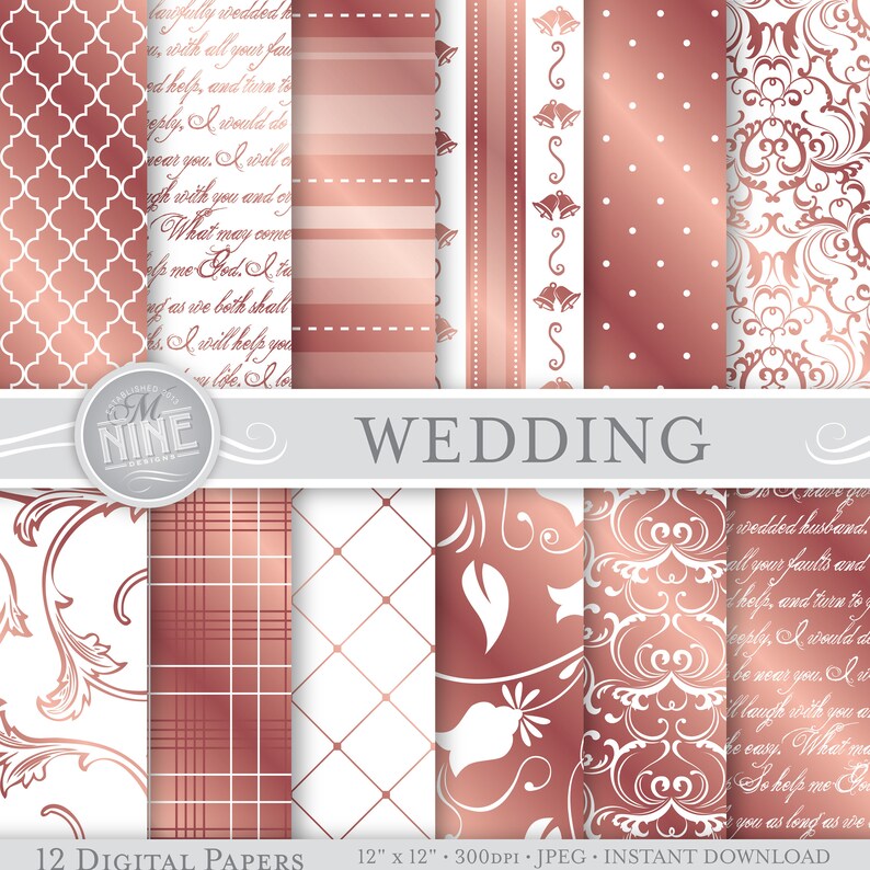 ROSE GOLD WEDDING Digital Paper / Wedding Pattern Prints / image 0