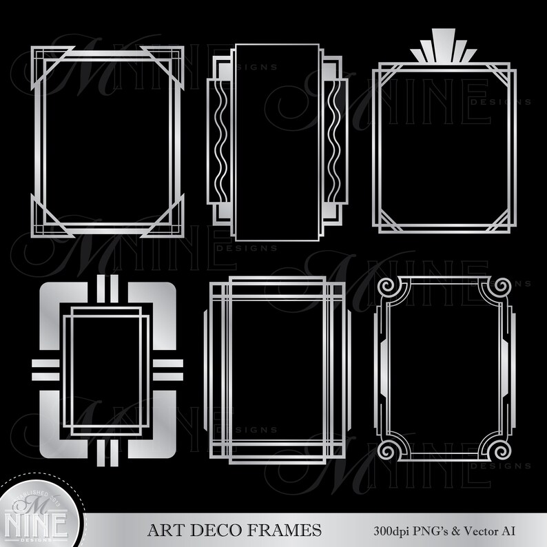 Silver ART DECO FRAMES Clip Art Silver Roaring 20s Clipart Etsy