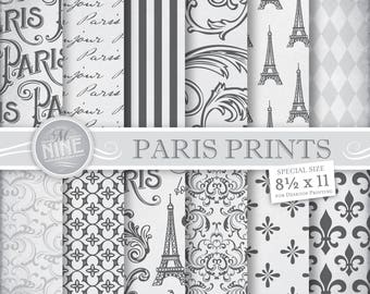 Paris Digital Paper / SHABBY PARIS Patterns / Printable Paris Theme, Paris Downloads, 8 1/2 x 11 Pattern Prints, Shabby Paris, Eiffel Tower