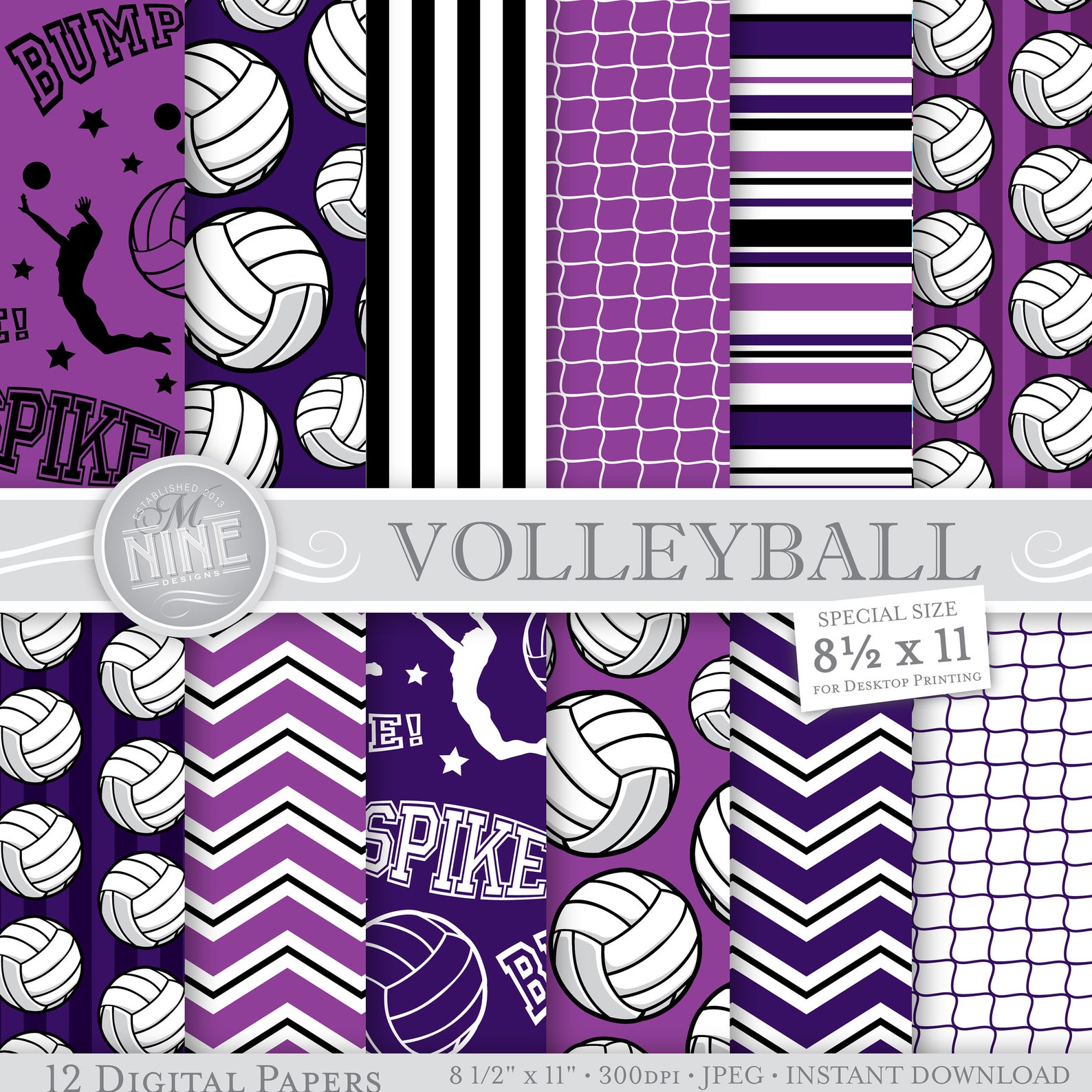 VOLLEYBALL Digital Paper / Volleyball Party Printables / 8 1/2 Etsy