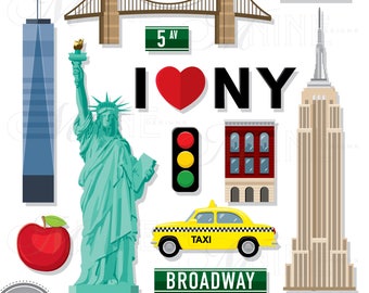 NEW YORK Clip Art / New York Theme Clipart Télécharger / New York Clip Art Vector Clip Art Statue of Liberty Clipart New York Taxi