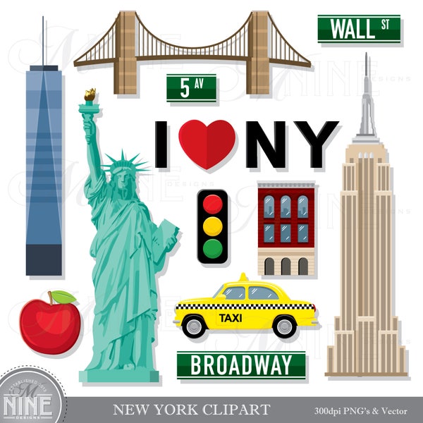 NEW YORK Clip Art / New York Theme Clipart Download / New York Clip Art Vector Clip Art Statue of Liberty Clipart New York Taxi