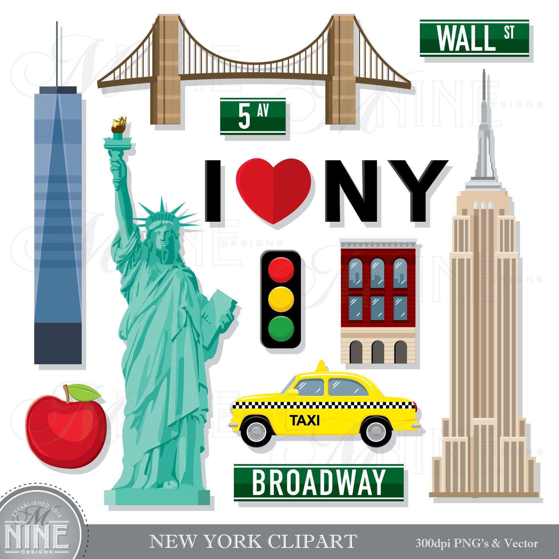 NEW YORK Clip Art / New York Theme Clipart Download / New York Clip Art  Vector Clip Art Statue of Liberty Clipart New York Taxi - Etsy