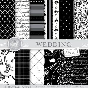 Black and White Wedding Digital Paper Bundle, Wedding Decorations, 8 1/2 X 11 Wedding Cricut ...