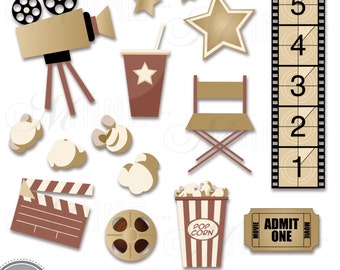 VINTAGE MOVIE Clip Art Digital Clipart, Instant Download, Cinema Theater Hollywood Theme Clip Art Vector Art File Icons Graphics