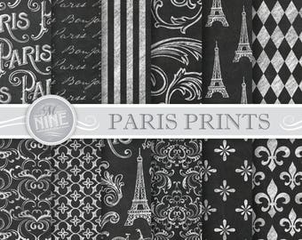 Chalk PARIS Digital Paper / Chalk Paris Printables / Paris Patterns Prints, Chalk Paris Téléchargements, 12 x 12 Paris Scrapbook Paper