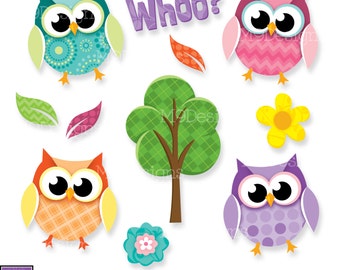 Owls Clip Art: "FANCY PATTERN OWLS" Owl Clipart, Téléchargement instantané