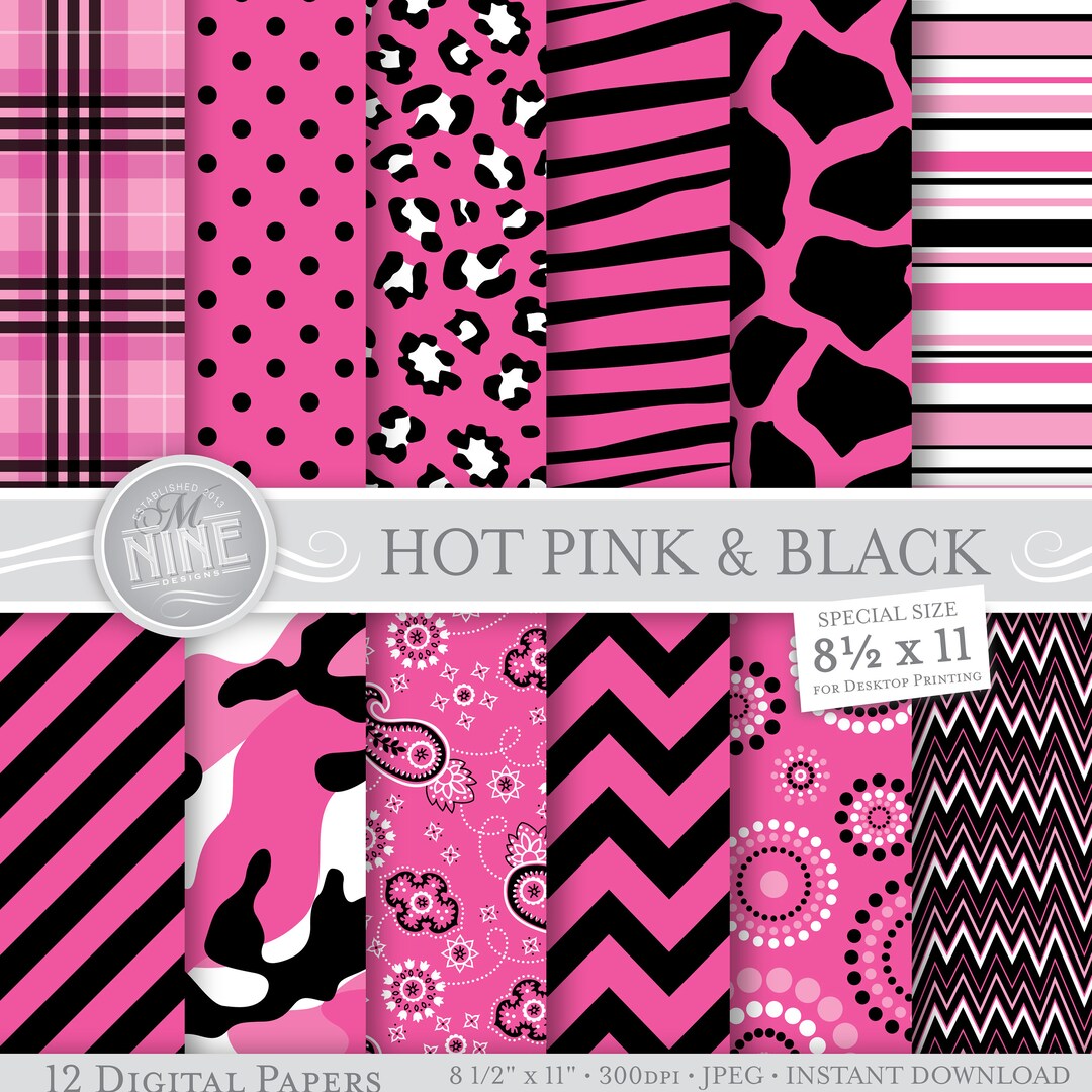 Wild Pink Party Printables, Pink and Black Digital Paper, 8 1/2 X 11 ...